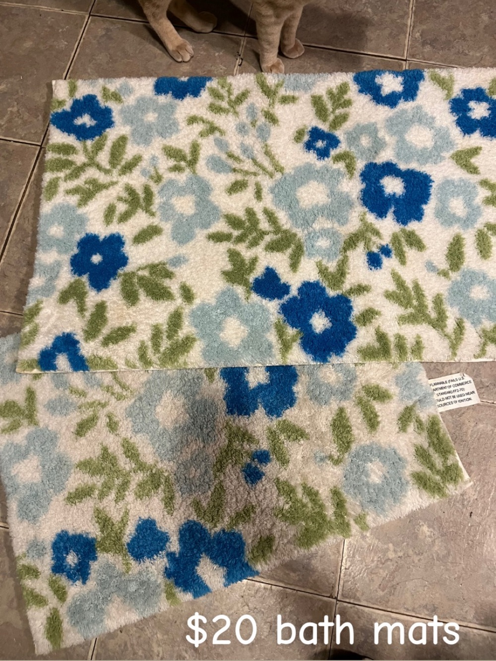 Marshalls Blue, Light Blue, Green Floral Bath Mats